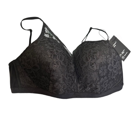 Knix Deep V-Neck Plunge Black Lace Bra Wireless Wire Free Size XXL NWT - Picture 5 of 10